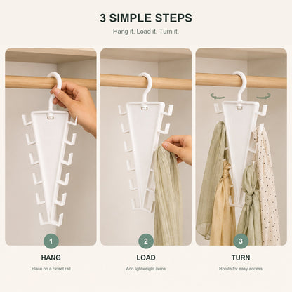 🧺 V-Shaped 12-Hook Closet Organizer – 360° Rotating Double-Sided Space Saver