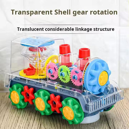 🧠🧩Perfect Gift for Kids🎁Interactive Transparent Train Toy with LED Light and Sound, 360 Rotating Engine Toy for Kids, Baby Sound Toys, Automatic Obstacle Avoidance