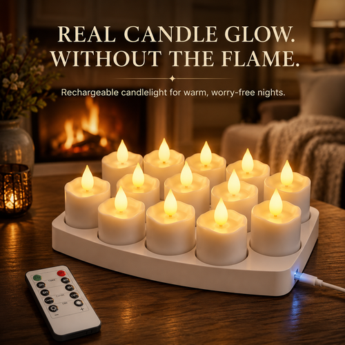 🕯️🕯️ Rechargeable Flameless LED Candles with Remote & Timer – Cozy Flickering Glow for Home & Holiday Decor
