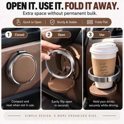 🚗🥤 Universal Foldable Car Cup Holder – Space-Saving Drink & Phone Holder 📱✨