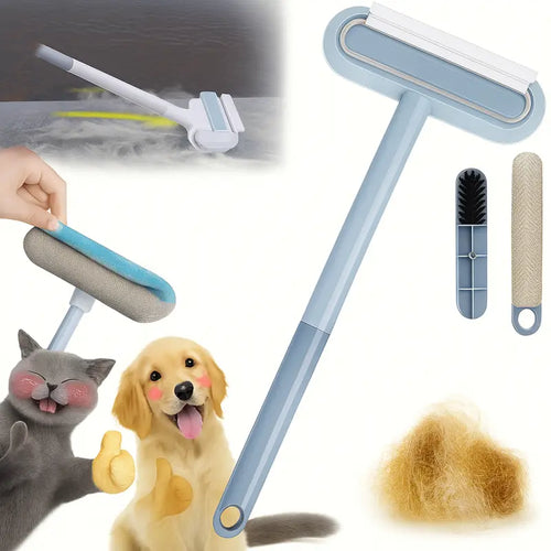 Upgraded Reusable Pet Hair Remover Brush – Extra-Long Handle Lint Cleaner for Dog & Cat Hair, Washable Multi-Surface Tool for Furniture, Bedding, Clothes & Car Interiors