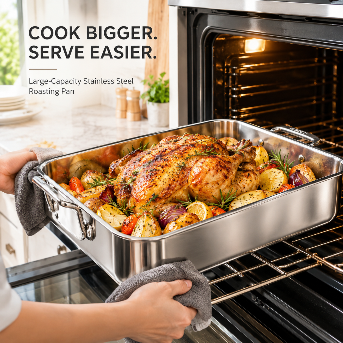 🥘🥘Large, extra-thick, heavy-duty baking pan; high-temperature resistant kitchen tray.