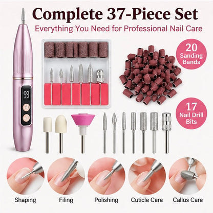 Portable electric nail file with grinding set; suitable for manicures and pedicures; lightweight and portable.