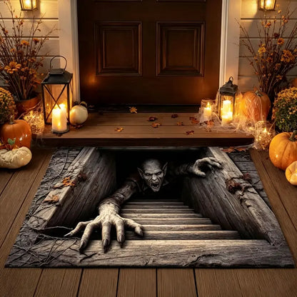 🎃💀 Halloween Front Door Mat – Festive 3D Skull & Clown Horror Rug 🤡