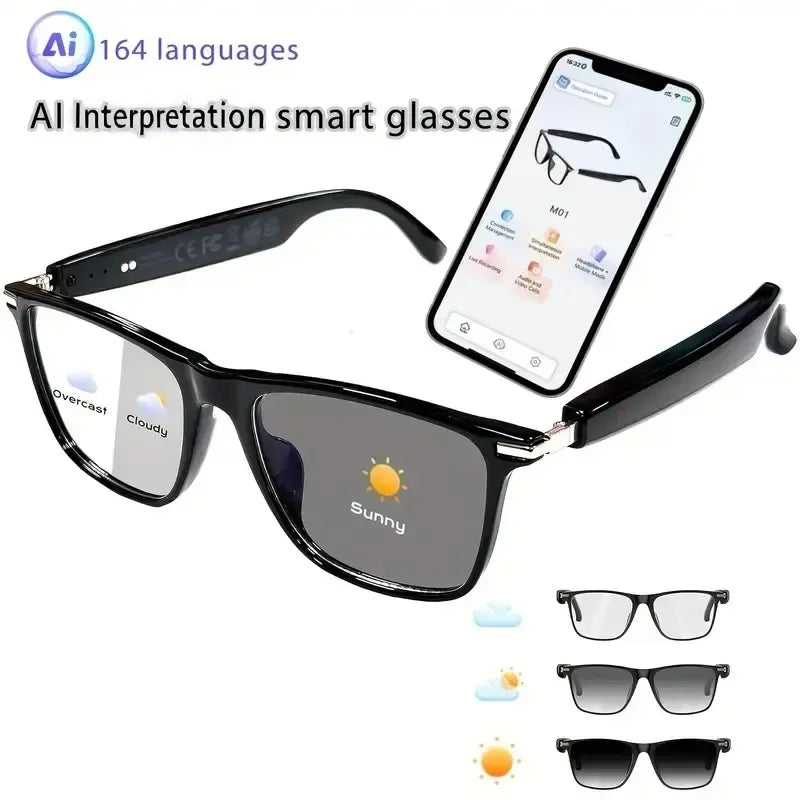 🔥 AI Interpretation Smart Glasses🕶️164-Language Translation, Photochromic Lenses,  Hands-Free Audio