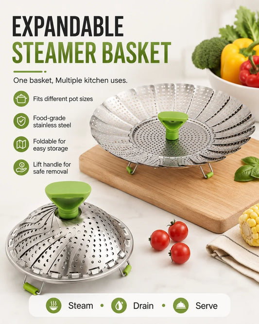 🥦💨 Expandable Stainless Steel Steamer Basket | Foldable Pot Insert 🍲✨