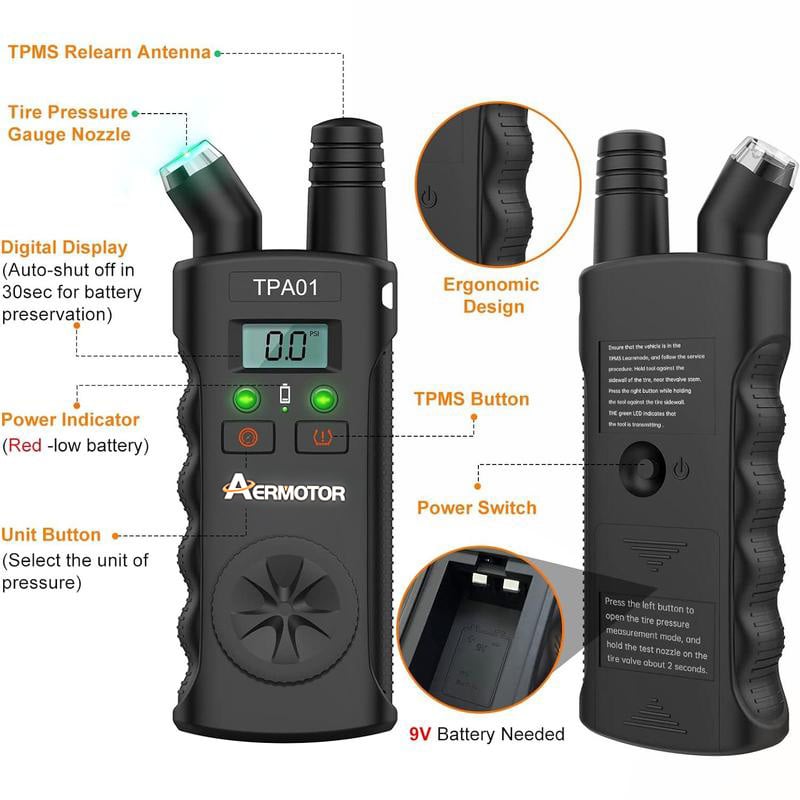 TPMS 2-in-1 Relearn Tool & Digital Tire Pressure Gauge