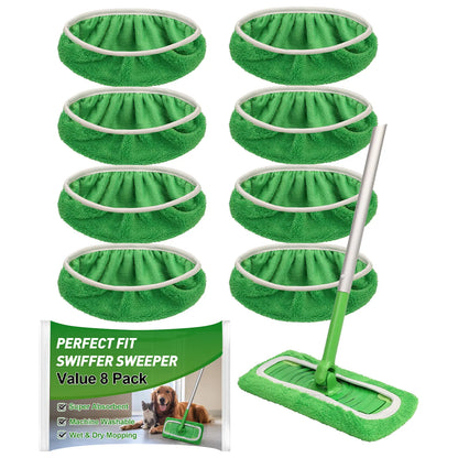 8Pcs Microfiber Mop Pads Compatible with Swiffer Sweeper Mop Wet and Dry Flat mop Cover Replacement Reusable Sweeping pad Refills Handle Not Include