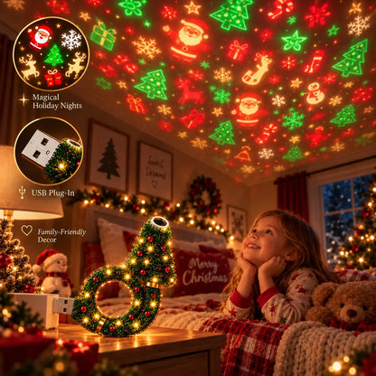 🎄 2026 Christmas Projector Night Light – USB Plug-In Holiday Projector Lamp | 6+ Festive Patterns for Bedroom, Party & Christmas Décor