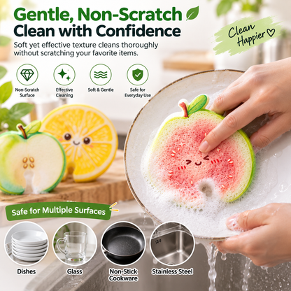 Compressed Cellulose Sponges - 3-Pack Fruit-Shaped Natural Pop-Up Kitchen Sponges