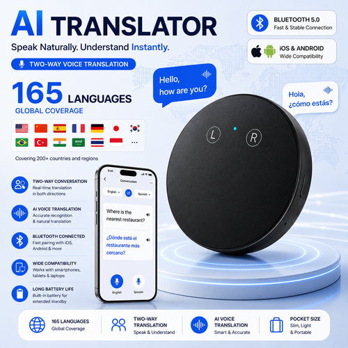 🔥AI Language Translator Device – Real-Time Two-Way Voice Translator with Multi-Language Support