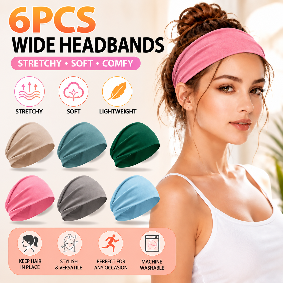 ✨✨Women's Universal 6-Pack No-Slip Elastic Fashion Headband Set