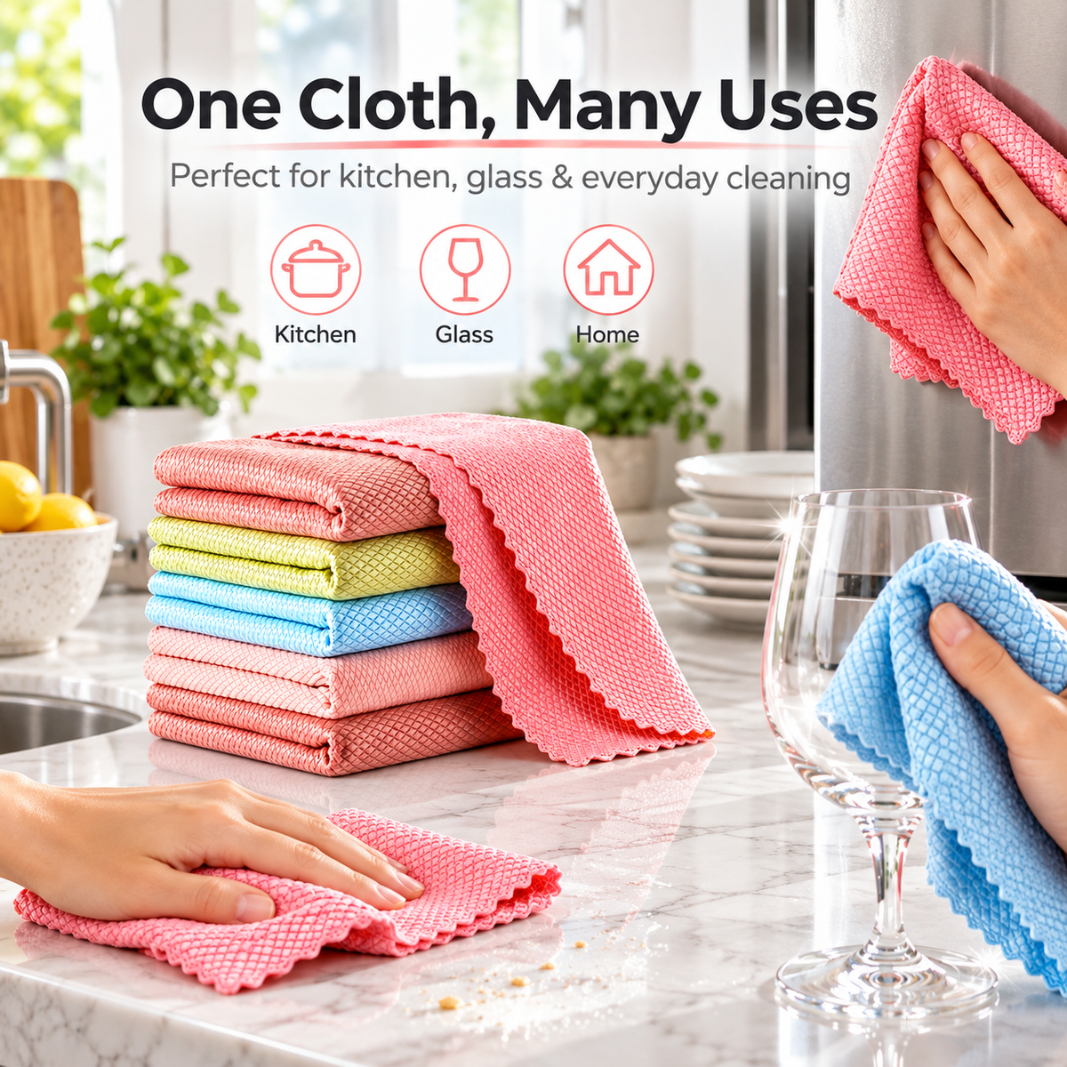 🧽10-Pack Fish Scale Microfiber Cleaning Cloths | Streak-Free✨