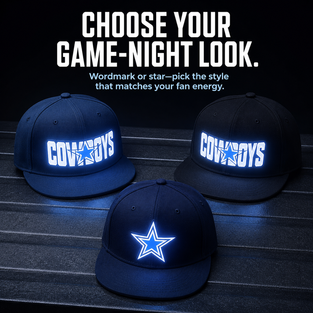 Light-Up Game Day Fan Cap – Glow Logo Flat-Brim Hat