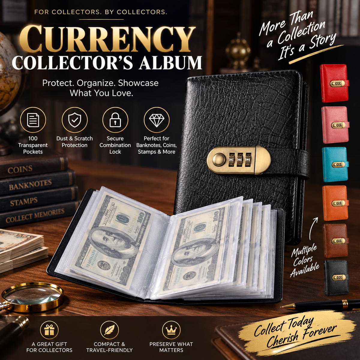 🔒100 Transparent Pocket Currency Collectors Album