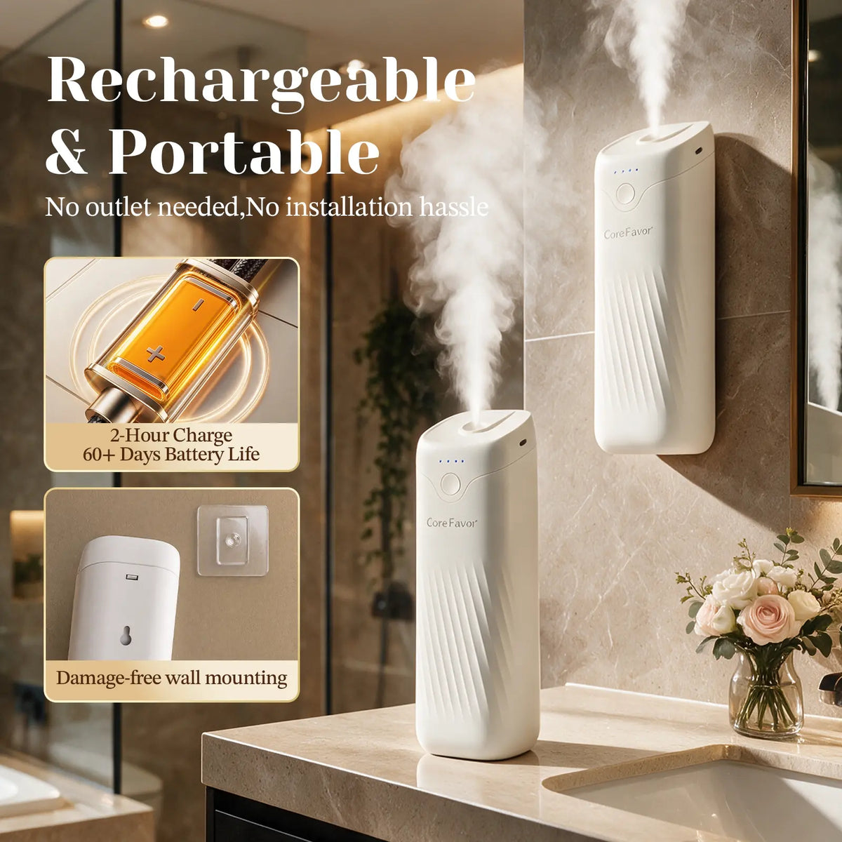 🌿✨ Waterless Essential Oil Diffuser – Wall-Mountable, USB Rechargeable & 4-Level Fragrance Control 💧