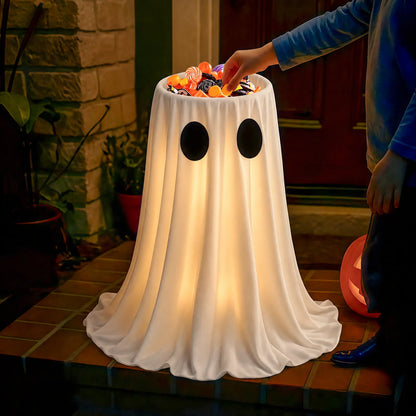 🎃👻🍬 Halloween Glow-in-the-Dark Ghost Candy Bowl – With String Lights, Timer, and Remote Control 🎃✨👻