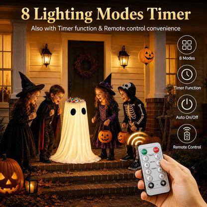 🎃👻🍬 Halloween Glow-in-the-Dark Ghost Candy Bowl – With String Lights, Timer, and Remote Control 🎃✨👻