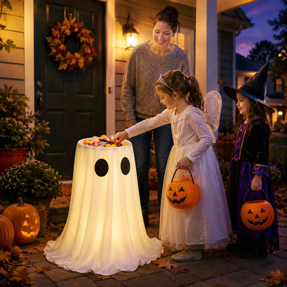 🎃👻🍬 Halloween Glow-in-the-Dark Ghost Candy Bowl – With String Lights, Timer, and Remote Control 🎃✨👻