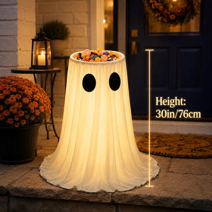 🎃👻🍬 Halloween Glow-in-the-Dark Ghost Candy Bowl – With String Lights, Timer, and Remote Control 🎃✨👻