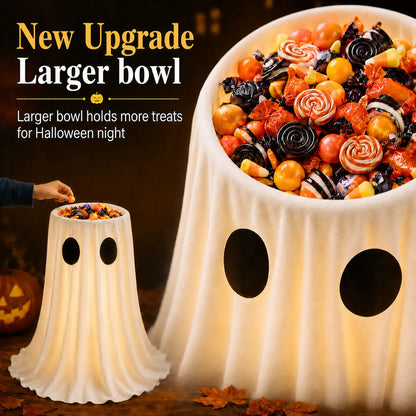 🎃👻🍬 Halloween Glow-in-the-Dark Ghost Candy Bowl – With String Lights, Timer, and Remote Control 🎃✨👻