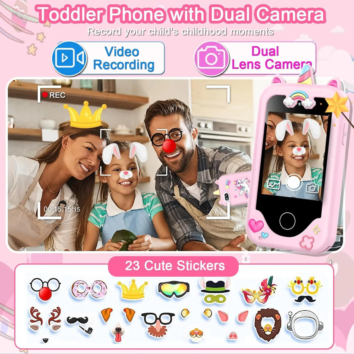 Smartphones for children, featuring an HD touchscreen, dual cameras, and built-in MP3 player and games.