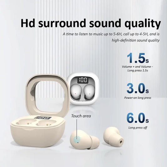 Ultra-small, invisible wireless in-ear headphones—lightweight silicone material (weighing only 0.08 oz), noise cancellation support, 25-hour battery life.