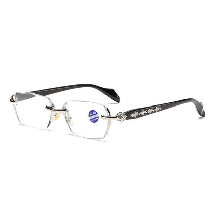 High-quality rimless glasses featuring a diamond-cut edge design—a versatile everyday accessory for men and women.