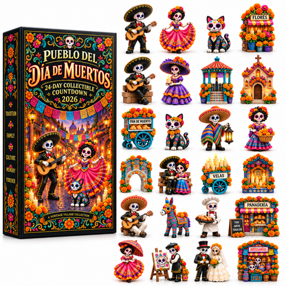 🎁🎁Pueblo del Día de Muertos 2026 – 24-Day Day of the Dead Collectible Countdown Calendar with 24 Unique Miniatures
