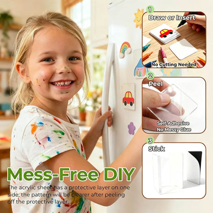 Acrylic DIY Square Fridge Magnets Set with Adhesive Backing - Photo Frames for Crafts, Kitchen, Home Decor Use