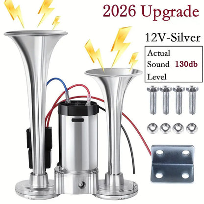 📢🔊 2026 Upgraded 12V 130DB Air Horn Dual Horn Kit with Air Compressor 🚗✨