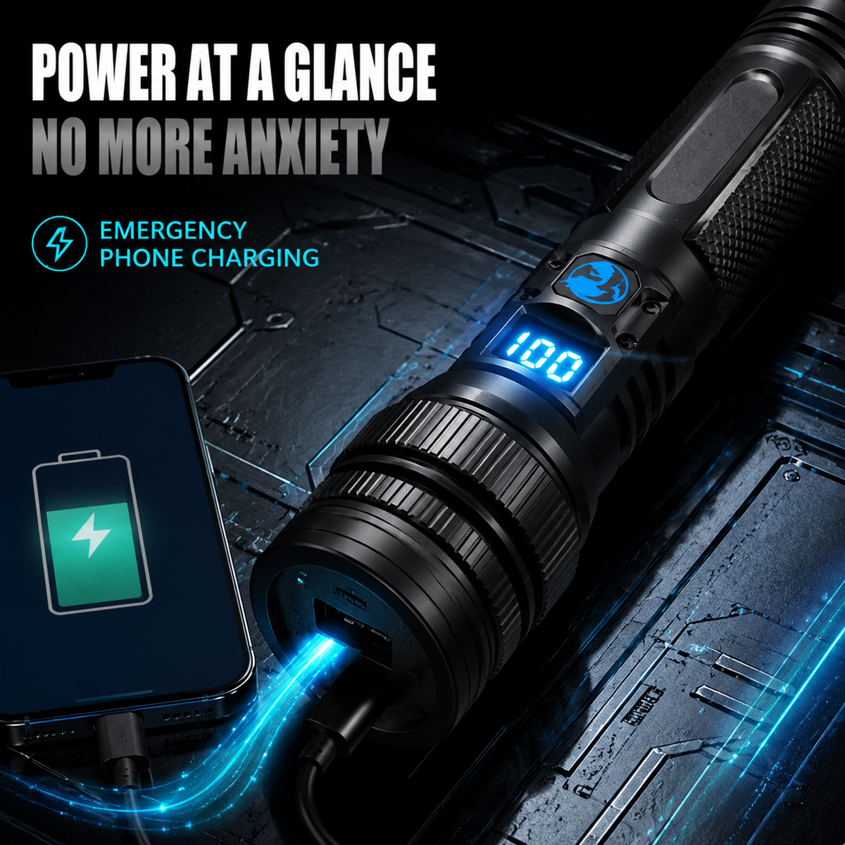 ⚡ 50% Off!🔦🔋 2-in-1 Flashlight Power Bank – Rechargeable, Waterproof & Adjustable Brightness ⚡