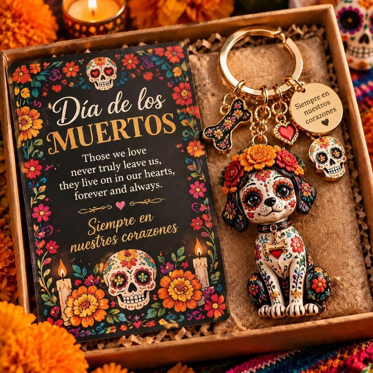 🌼💀 Día de Muertos Charm Keychain | 4 Colorful Floral & Skull-Inspired Styles 🔑✨