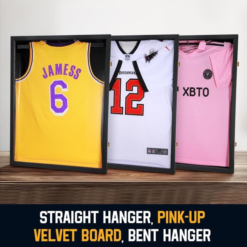 Large Wooden Jersey Display Frame Case Lockable/Sport Jersey Shadow Box with 98% UV Protection Acrylic