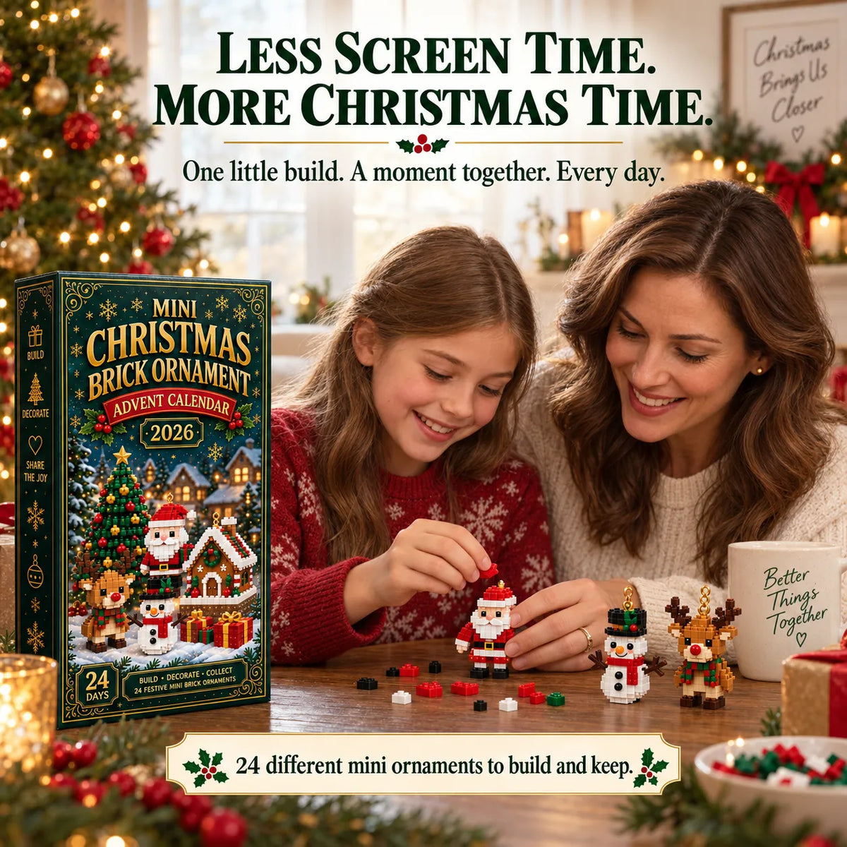 🎄🧱 24-Day Mini Christmas Brick Ornament Advent Calendar – Build, Hang & Keep 24 Holiday Ornaments 🎁✨