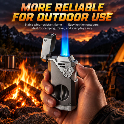 🔥💨 Quad-Flame Butane Lighter – Windproof, Refillable & Multifunctional ✨