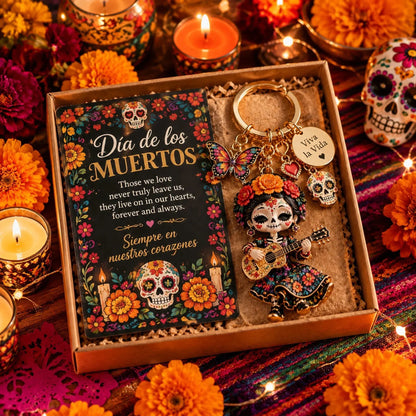 🌼💀 Día de Muertos Charm Keychain | 4 Colorful Floral & Skull-Inspired Styles 🔑✨