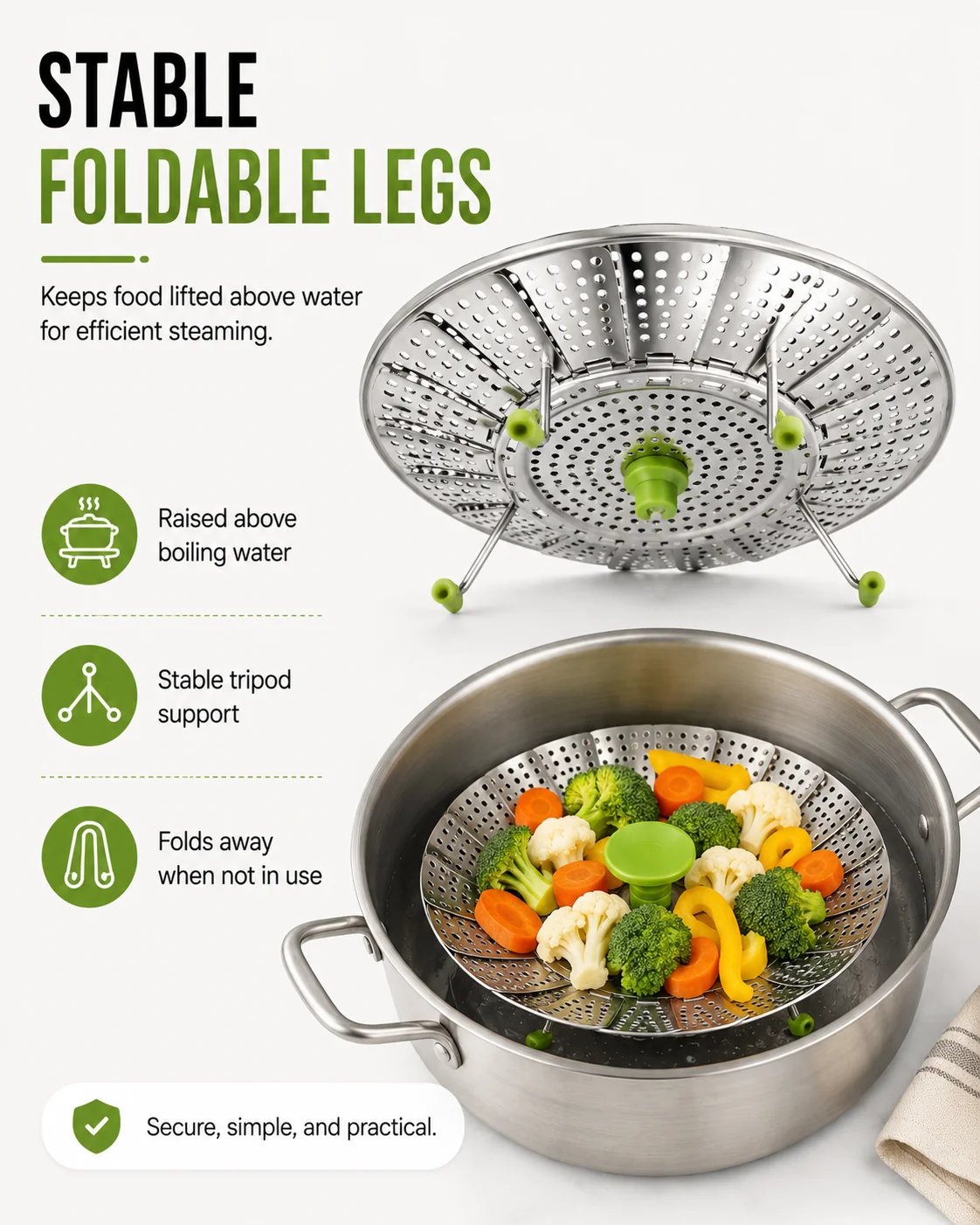 🥟🥟Expandable Stainless Steel Steamer Basket | Foldable Pot Insert